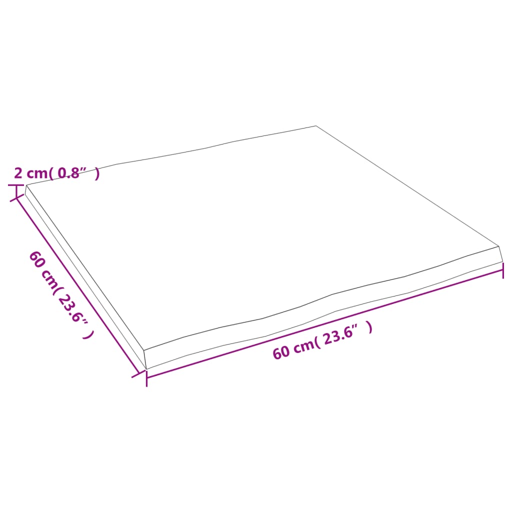 bordplade 60x60x2 cm naturlig kant behandlet egetræ lysebrun