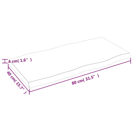 bordplade 80x40x(2-4) cm naturlig kant behandlet træ lysebrun