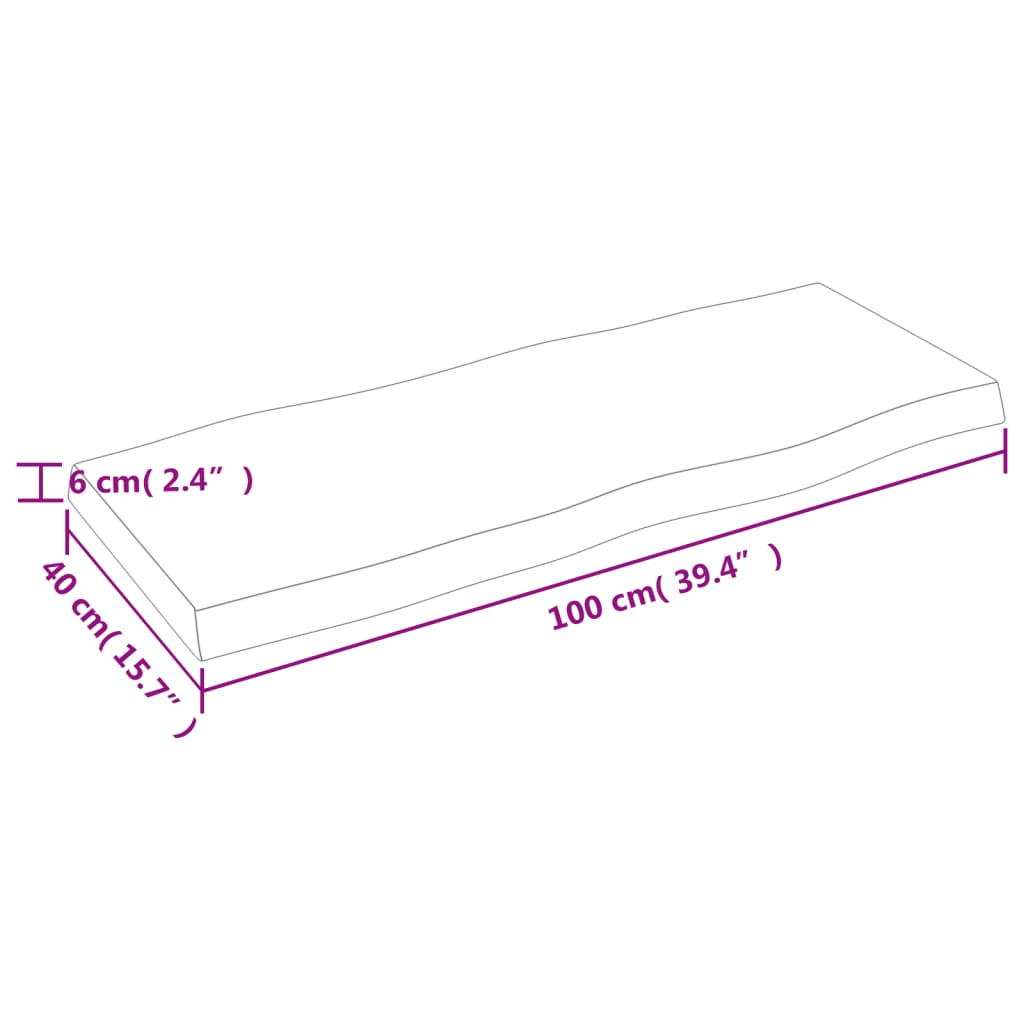 bordplade 100x40x(2-6) cm naturlig kant behandlet træ lysebrun