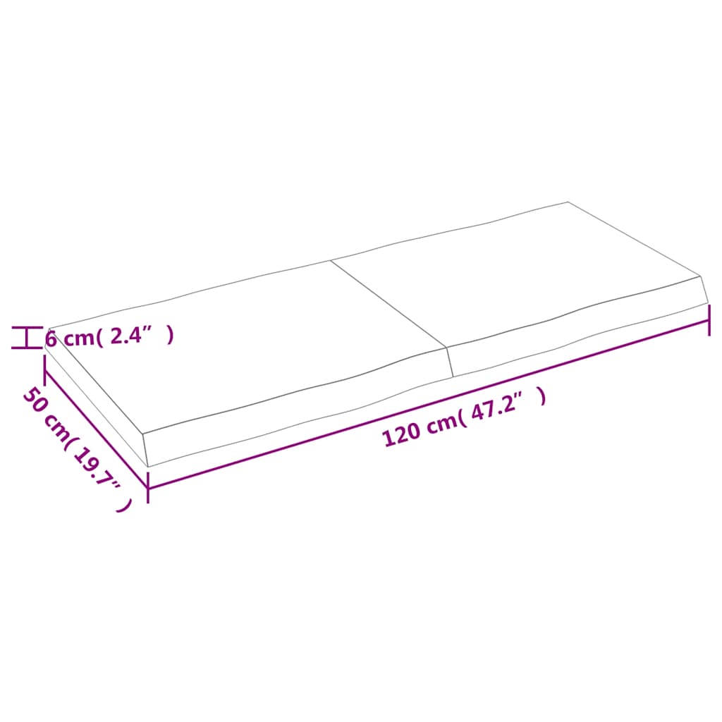 bordplade 120x50x(2-6) cm naturlig kant behandlet træ lysebrun