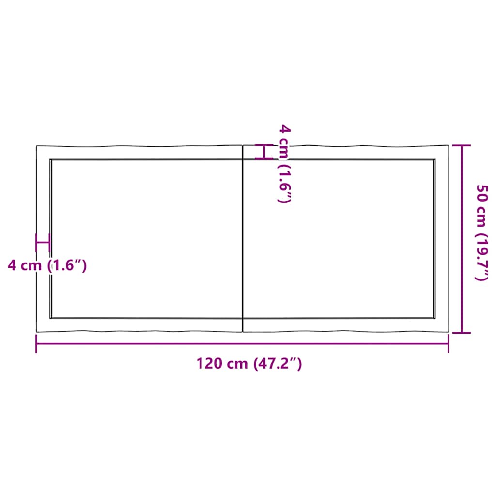 bordplade 120x50x(2-6) cm naturlig kant behandlet træ lysebrun