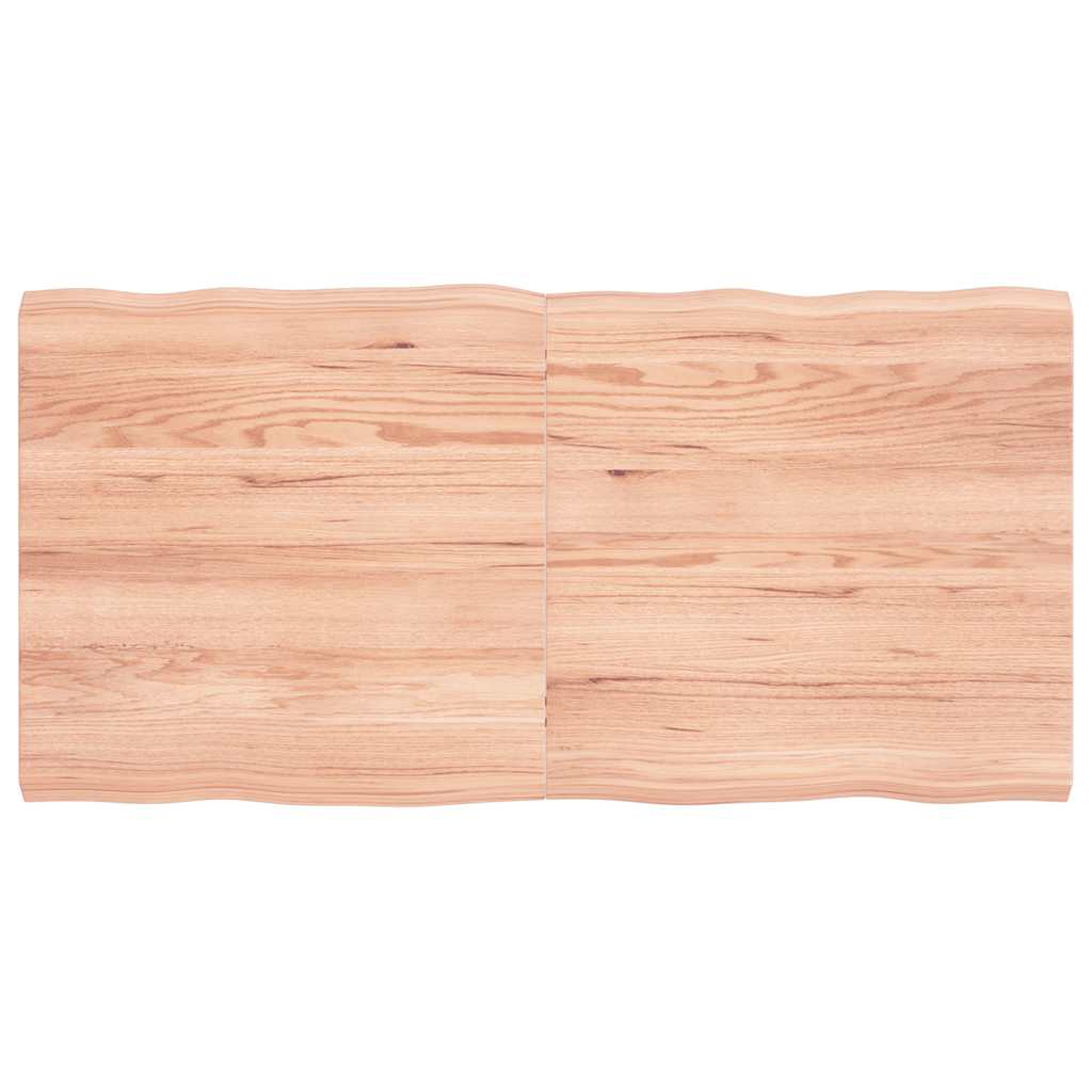 Bordplade i massivt egetræ 120×60×(2-4) cm - lysebrun, naturlig kant, lakeret
