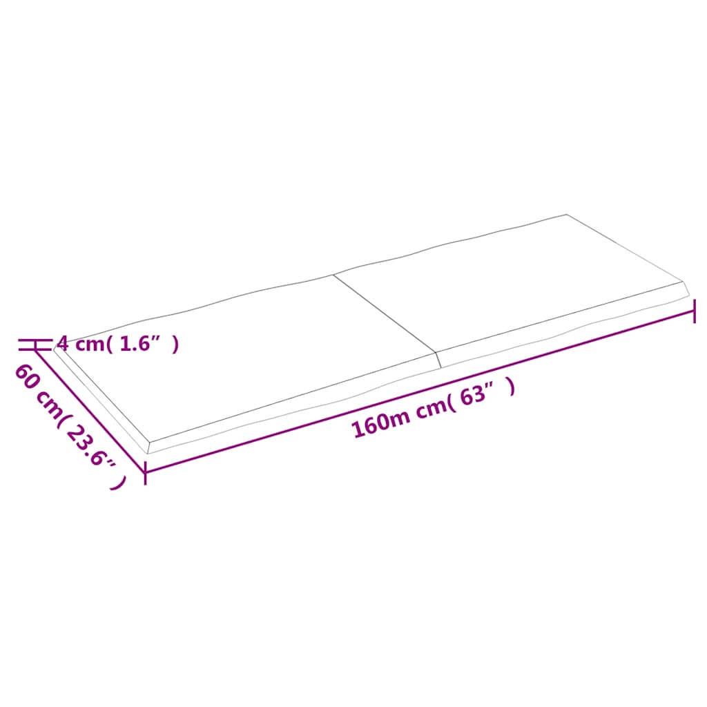 bordplade 160x60x(2-4) cm naturlig kant behandlet træ lysebrun
