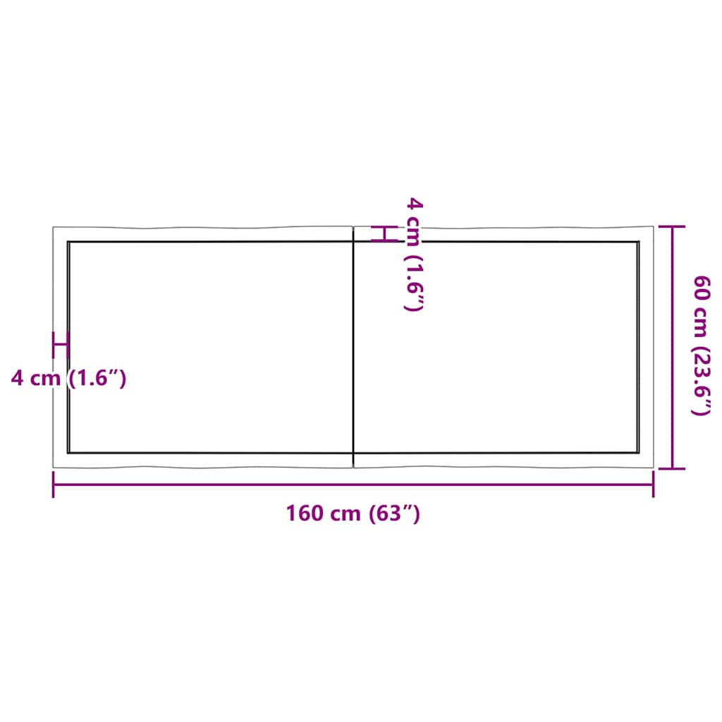 bordplade 160x60x(2-4) cm naturlig kant behandlet træ lysebrun