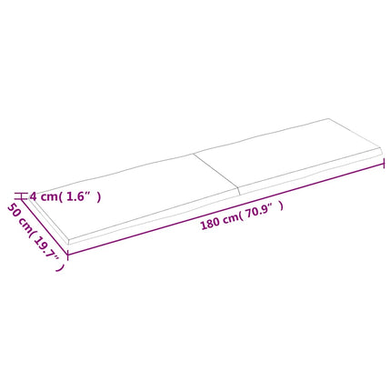 bordplade 180x50x(2-4) cm naturlig kant behandlet træ lysebrun