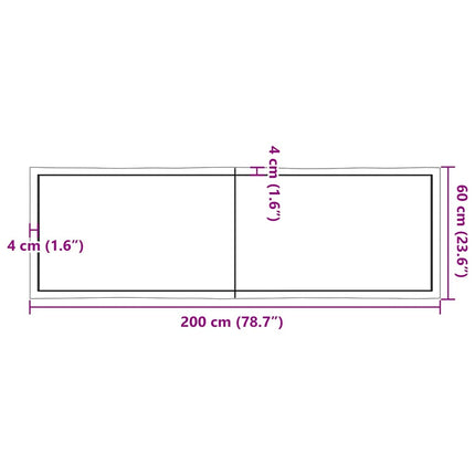 bordplade 200x60x(2-4) cm naturlig kant behandlet træ lysebrun