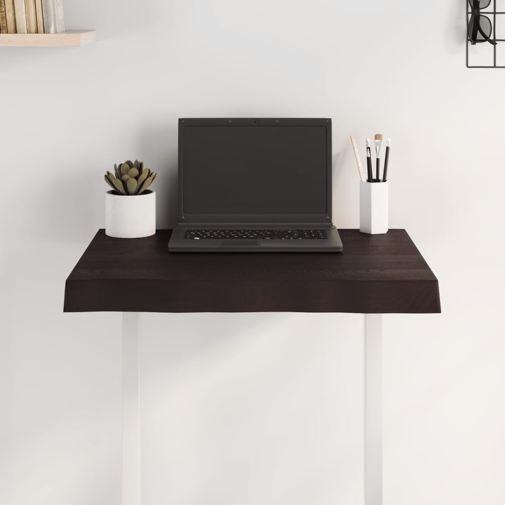 bordplade 60x50x(2-6) cm naturlig kant behandlet træ mørkebrun