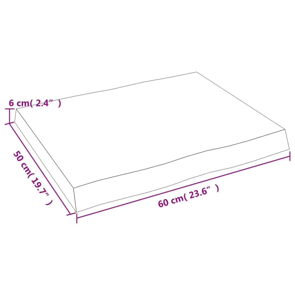 bordplade 60x50x(2-6) cm naturlig kant behandlet træ mørkebrun