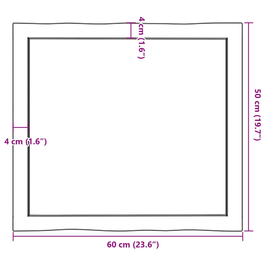 bordplade 60x50x(2-6) cm naturlig kant behandlet træ mørkebrun