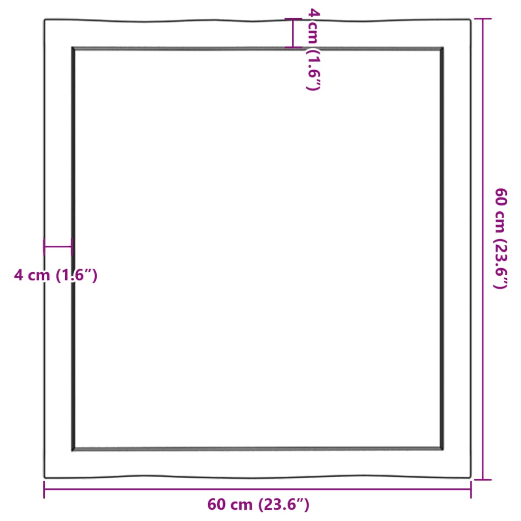 bordplade 60x60x(2-4) cm naturlig kant behandlet træ mørkebrun