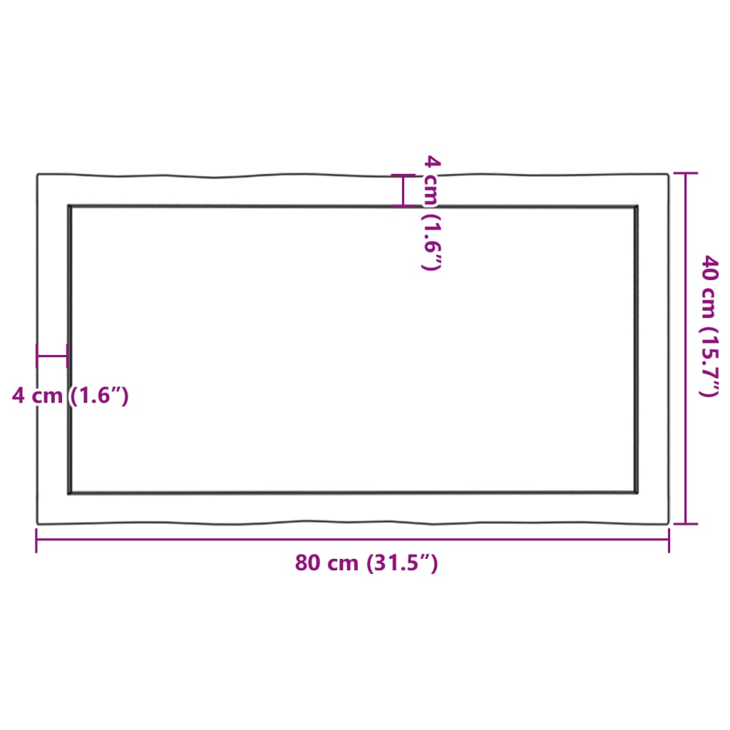 bordplade 80x40x(2-4) cm naturlig kant behandlet træ mørkebrun