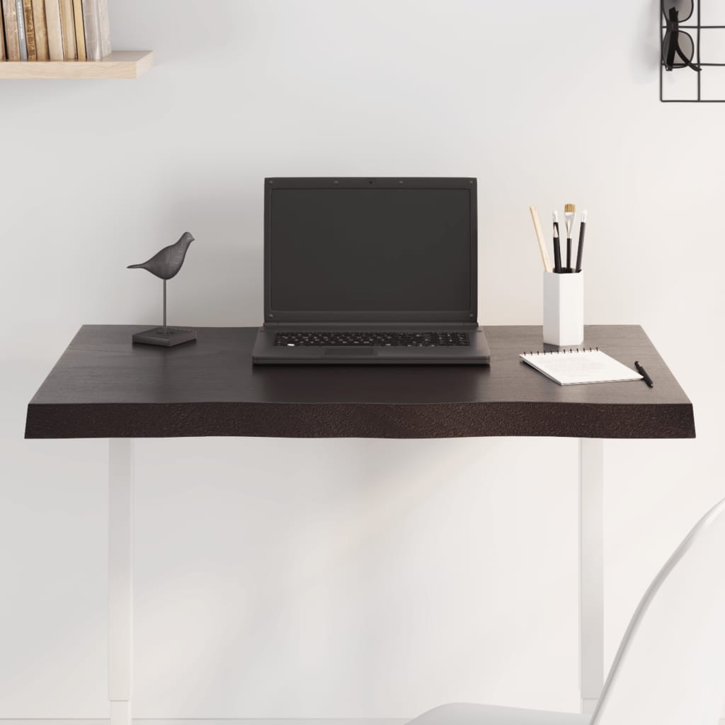 bordplade 80x40x(2-4) cm naturlig kant behandlet træ mørkebrun