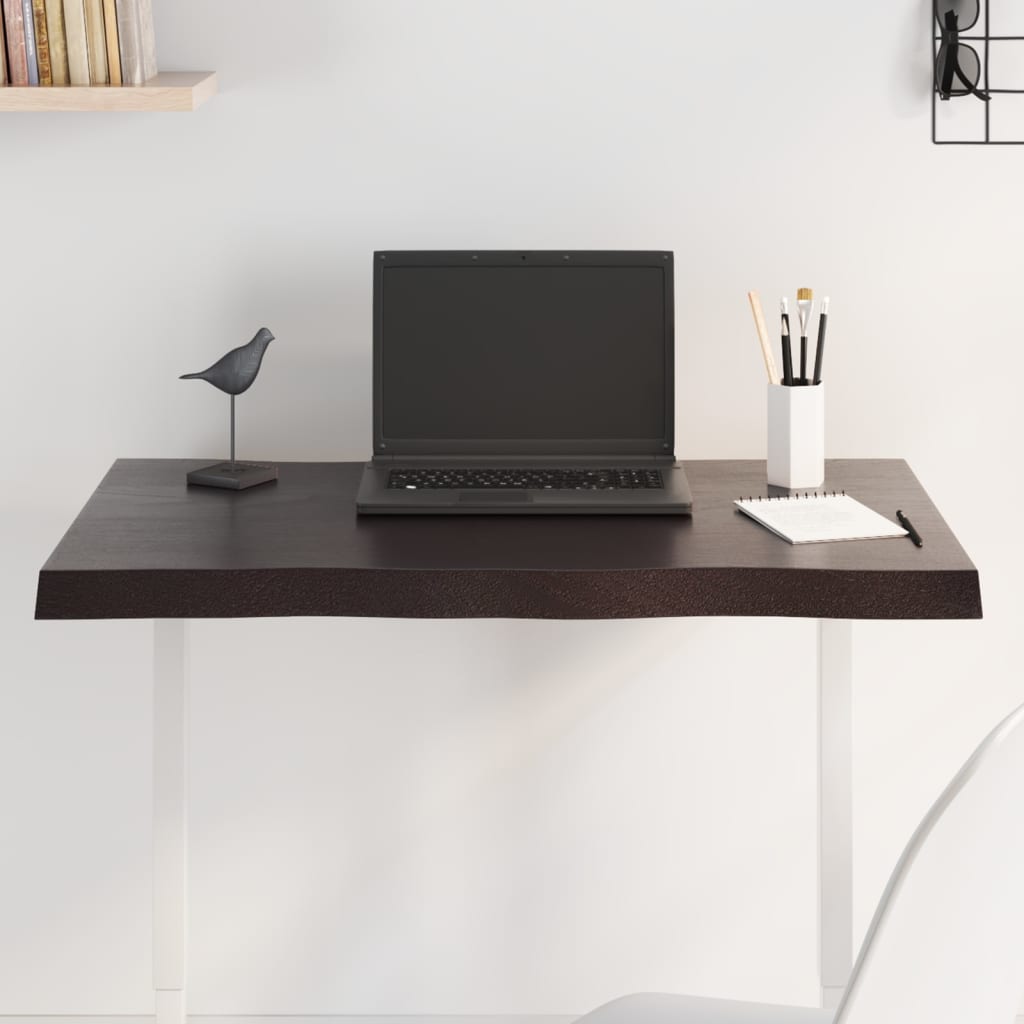 bordplade 80x50x(2-4) cm naturlig kant behandlet træ mørkebrun billede