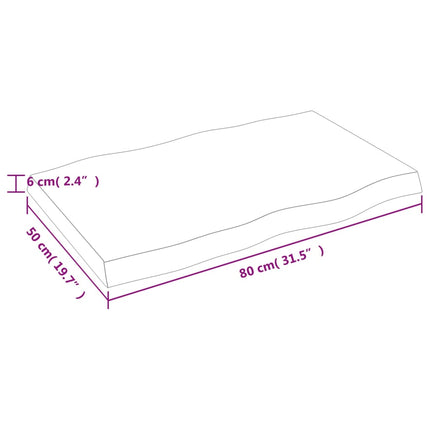 bordplade 80x50x(2-6) cm naturlig kant behandlet træ mørkebrun