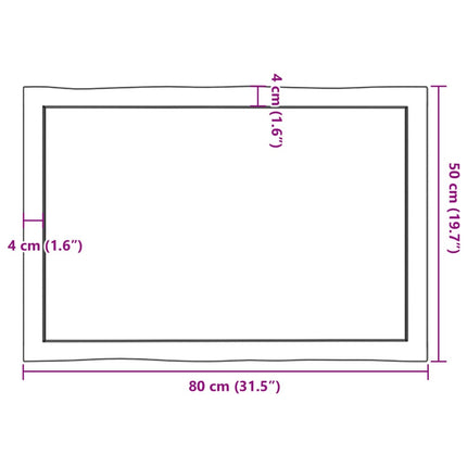 bordplade 80x50x(2-6) cm naturlig kant behandlet træ mørkebrun