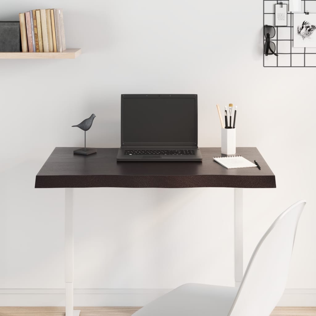 bordplade 80x60x(2-4) cm naturlig kant behandlet træ mørkebrun