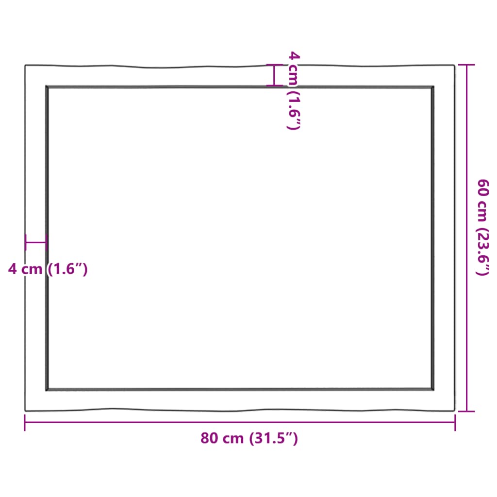 bordplade 80x60x(2-4) cm naturlig kant behandlet træ mørkebrun