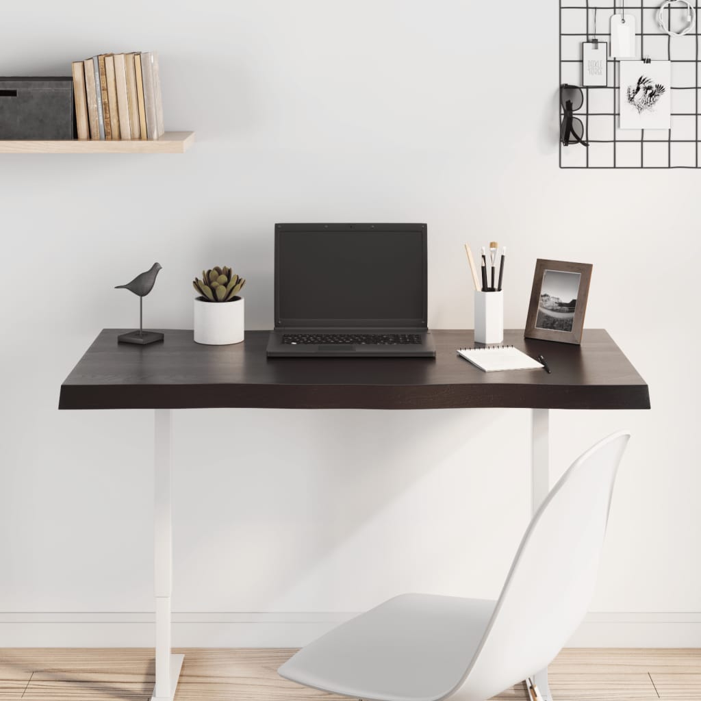 bordplade 100x40x(2-4) cm naturlig kant behandlet træ mørkebrun