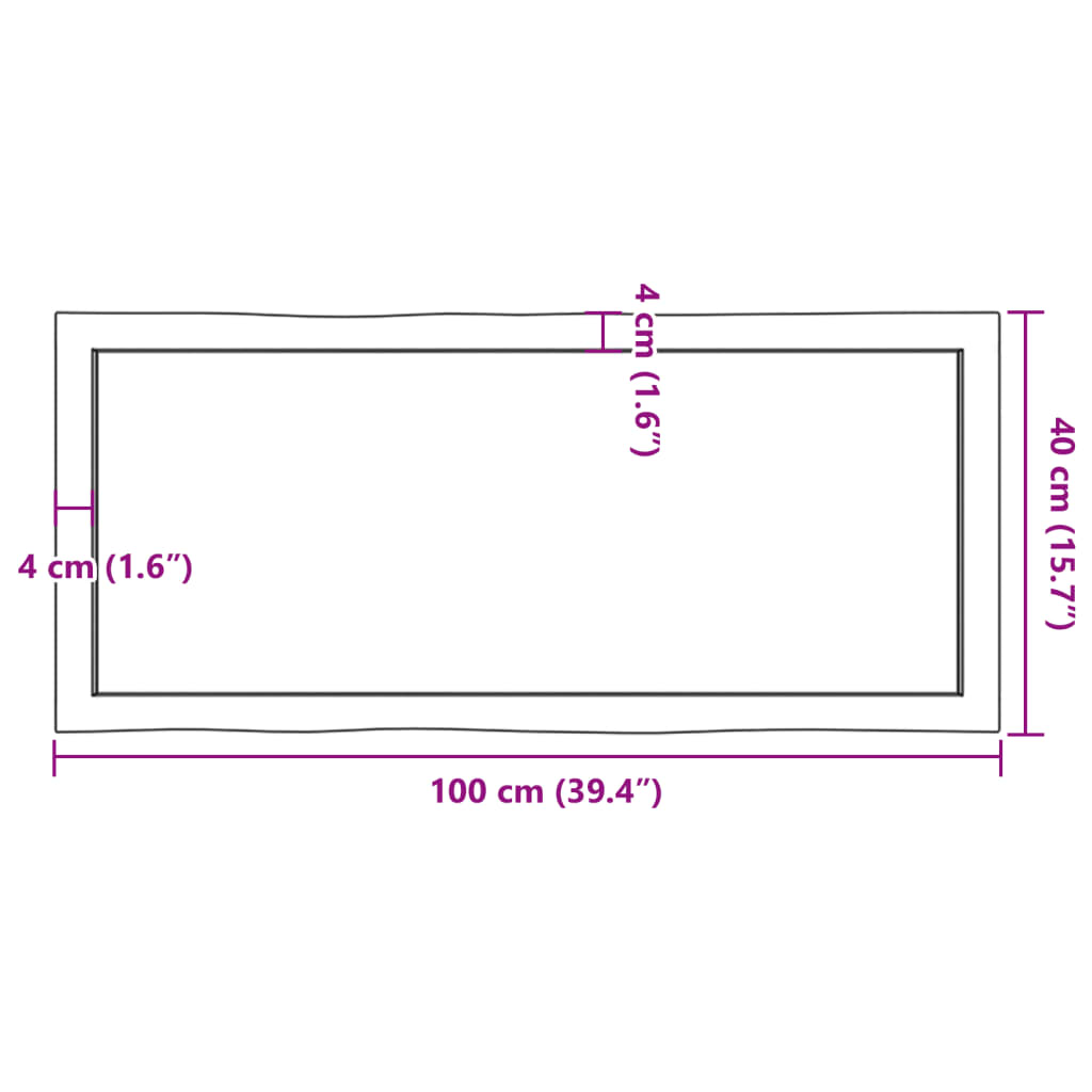 bordplade 100x40x(2-6) cm naturlig kant behandlet træ mørkebrun
