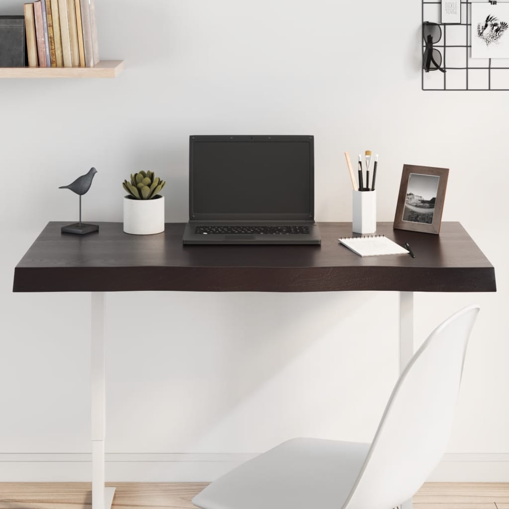 bordplade 100x40x(2-6) cm naturlig kant behandlet træ mørkebrun billede