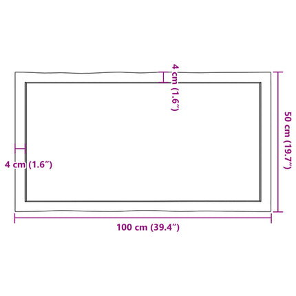 bordplade 100x50x(2-4) cm naturlig kant behandlet træ mørkebrun