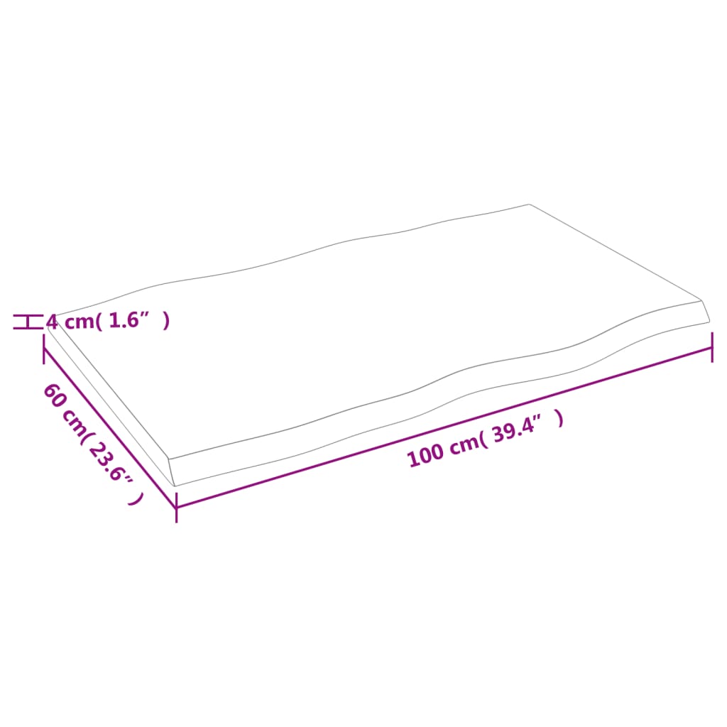 bordplade 100x60x(2-4) cm naturlig kant behandlet træ mørkebrun
