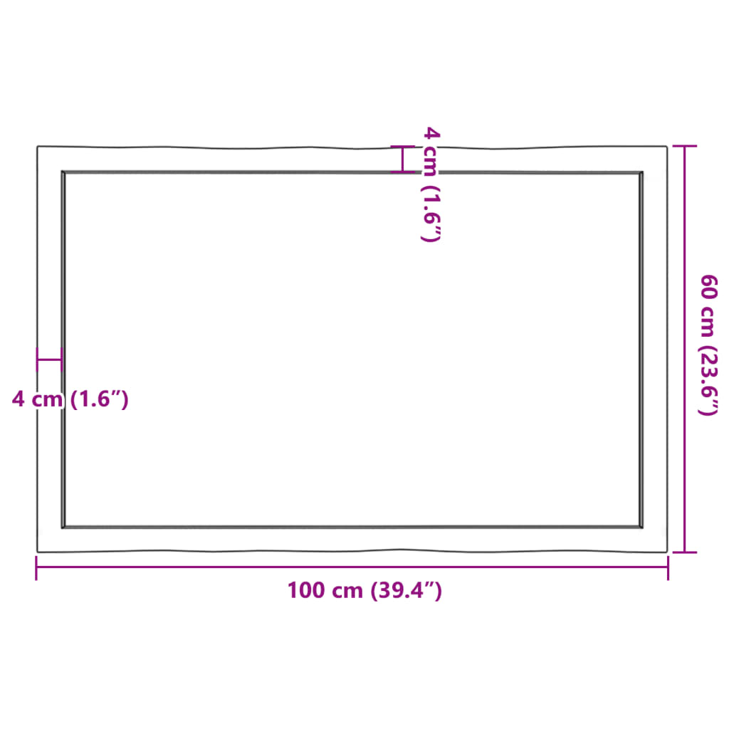 bordplade 100x60x(2-4) cm naturlig kant behandlet træ mørkebrun