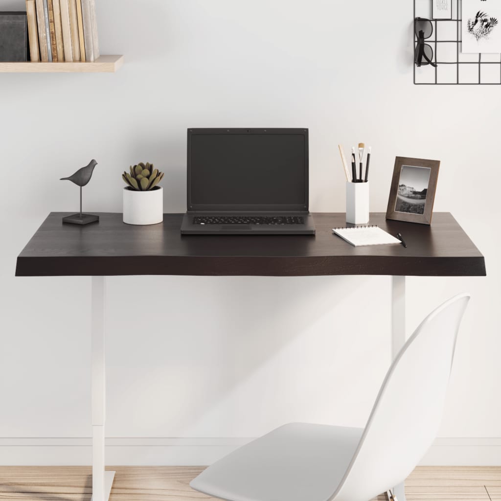 bordplade 100x60x(2-4) cm naturlig kant behandlet træ mørkebrun