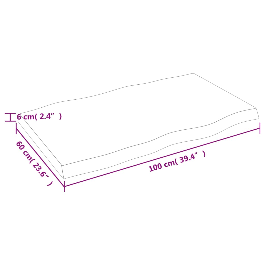 bordplade 100x60x(2-6) cm naturlig kant behandlet træ mørkebrun