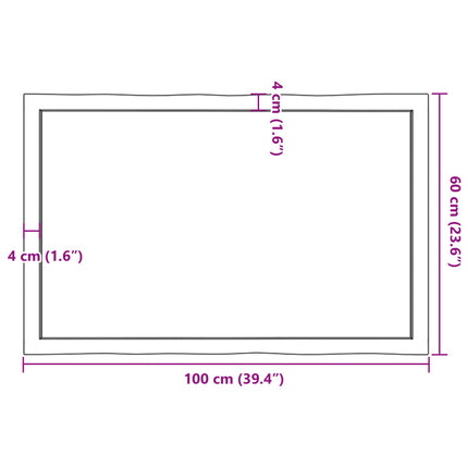 bordplade 100x60x(2-6) cm naturlig kant behandlet træ mørkebrun