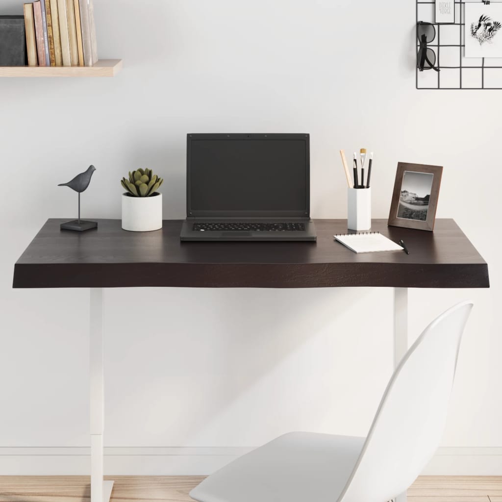 bordplade 100x60x(2-6) cm naturlig kant behandlet træ mørkebrun billede