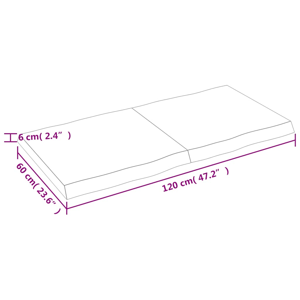bordplade 120x60x(2-6) cm naturlig kant behandlet træ mørkebrun