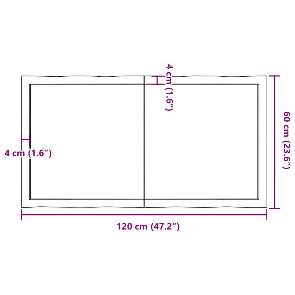 bordplade 120x60x(2-6) cm naturlig kant behandlet træ mørkebrun
