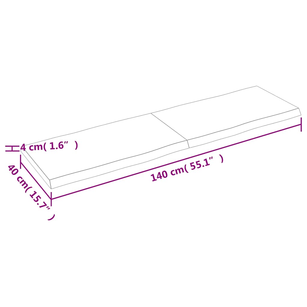 bordplade 140x40x(2-4) cm naturlig kant behandlet træ mørkebrun