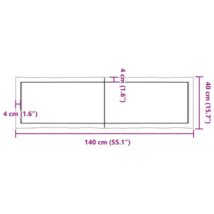 bordplade 140x40x(2-4) cm naturlig kant behandlet træ mørkebrun