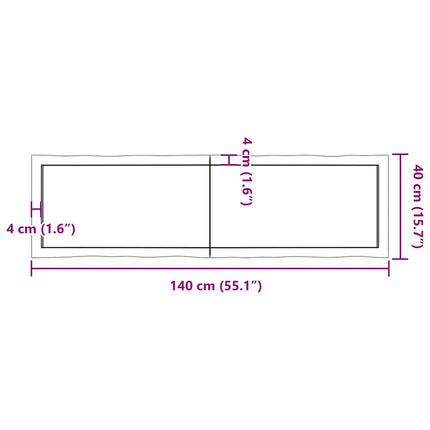 bordplade 140x40x(2-6) cm naturlig kant behandlet træ mørkebrun