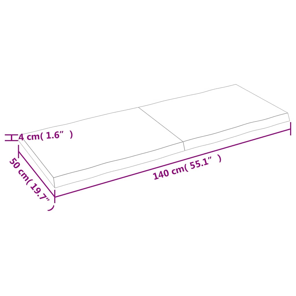 bordplade 140x50x(2-4) cm naturlig kant behandlet træ mørkebrun