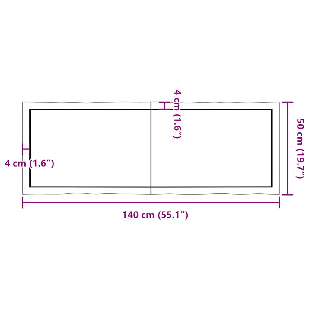 bordplade 140x50x(2-4) cm naturlig kant behandlet træ mørkebrun
