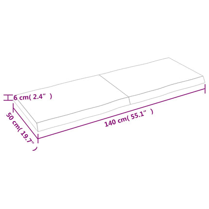 bordplade 140x50x(2-6) cm naturlig kant behandlet træ mørkebrun