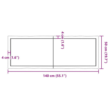 bordplade 140x50x(2-6) cm naturlig kant behandlet træ mørkebrun
