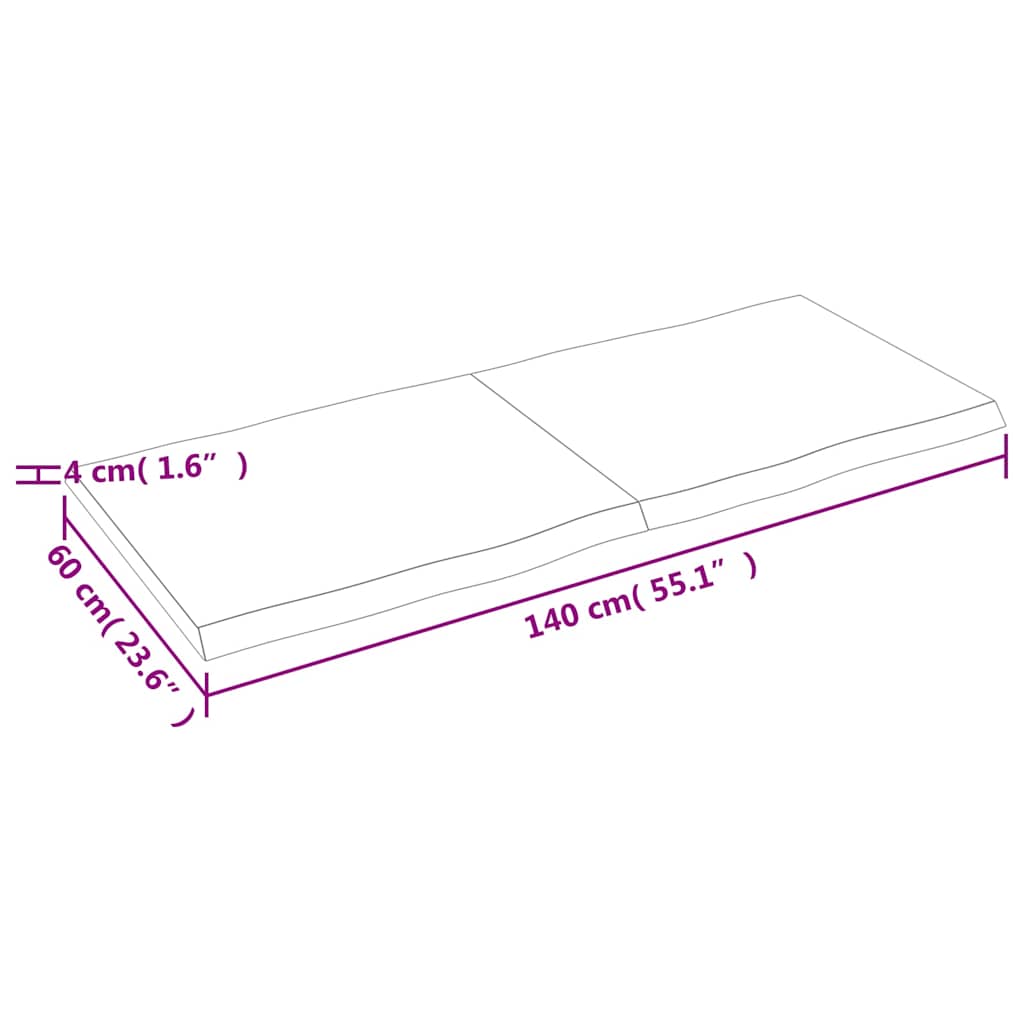 bordplade 140x60x(2-4) cm naturlig kant behandlet træ mørkebrun