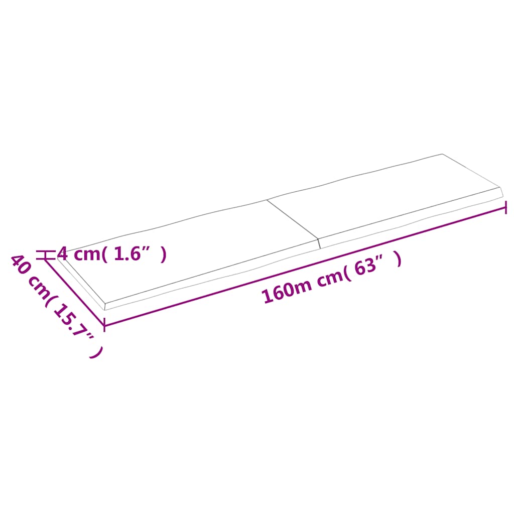 bordplade 160x40x(2-4) cm naturlig kant behandlet træ mørkebrun