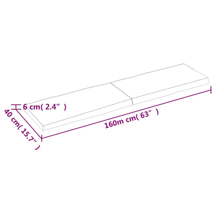 bordplade 160x40x(2-6) cm naturlig kant behandlet træ mørkebrun