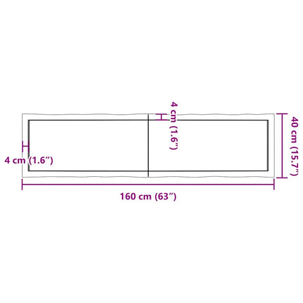 bordplade 160x40x(2-6) cm naturlig kant behandlet træ mørkebrun