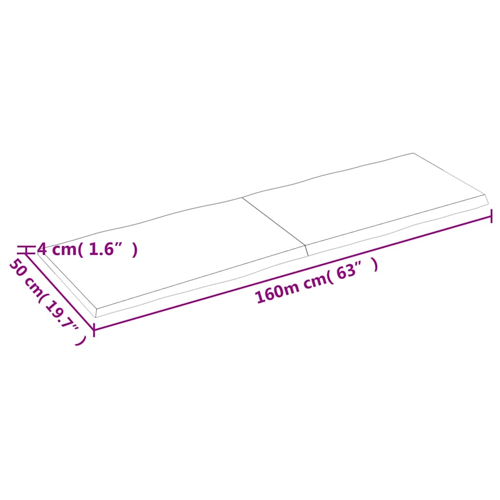 bordplade 160x50x(2-4) cm naturlig kant behandlet træ mørkebrun
