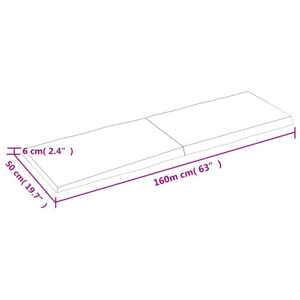 bordplade 160x50x(2-6) cm naturlig kant behandlet træ mørkebrun