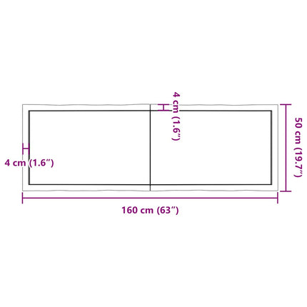 bordplade 160x50x(2-6) cm naturlig kant behandlet træ mørkebrun