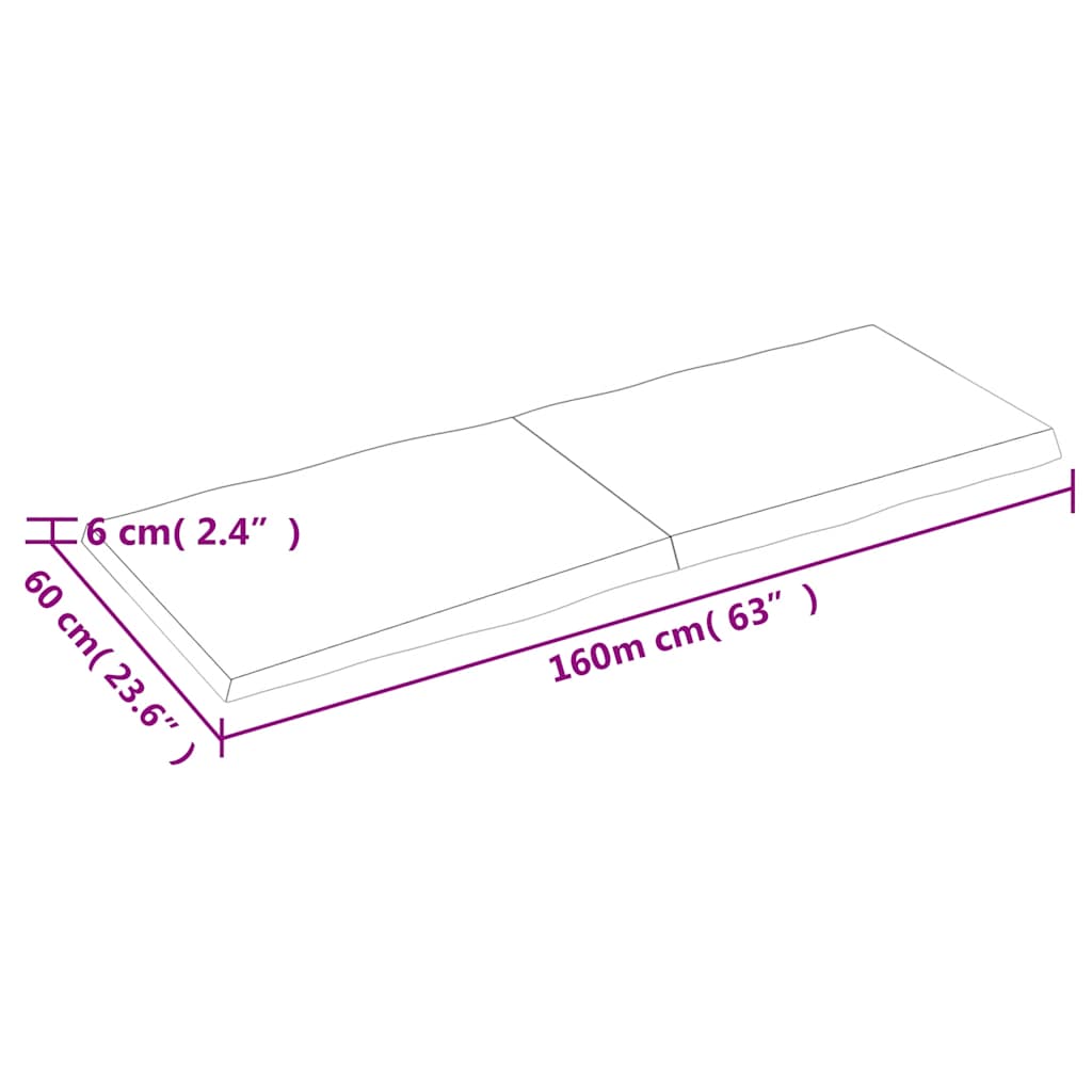 bordplade 160x60x(2-6) cm naturlig kant behandlet træ mørkebrun