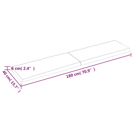 bordplade 180x40x(2-6) cm naturlig kant behandlet træ mørkebrun