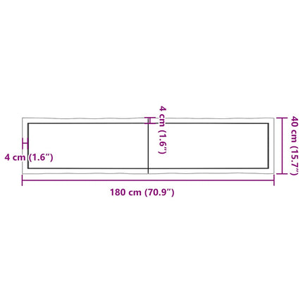 bordplade 180x40x(2-6) cm naturlig kant behandlet træ mørkebrun